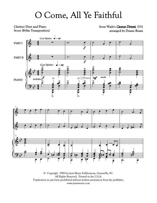 O Come, All Ye Faithful - Clarinet Duet – Jantz Music Publications