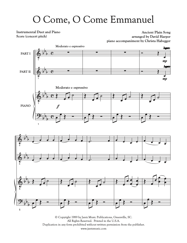O Come, O Come Emmanuel - Combined Set of All Duet Instrument Options