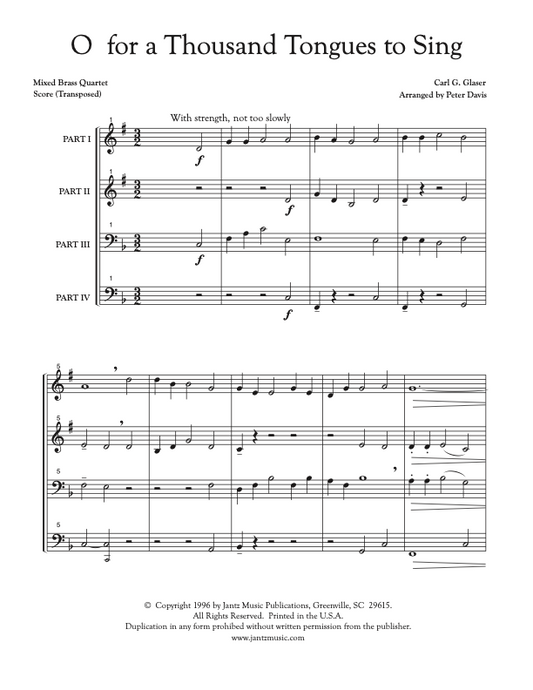 O for a Thousand Tongues to Sing - Mixed Brass Quartet