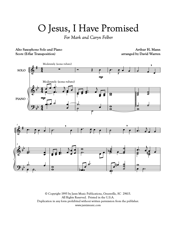 O Jesus, I Have Promised - Alto Saxophone Solo