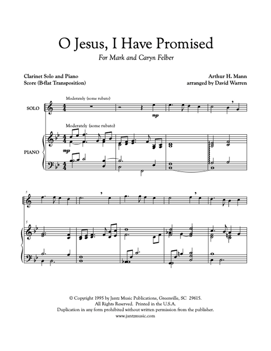 O Jesus, I Have Promised - Clarinet Solo