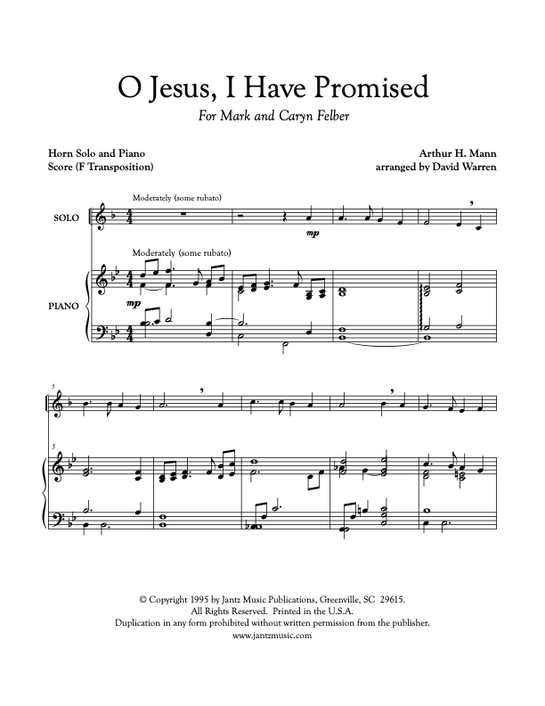O Jesus, I Have Promised - Horn Solo