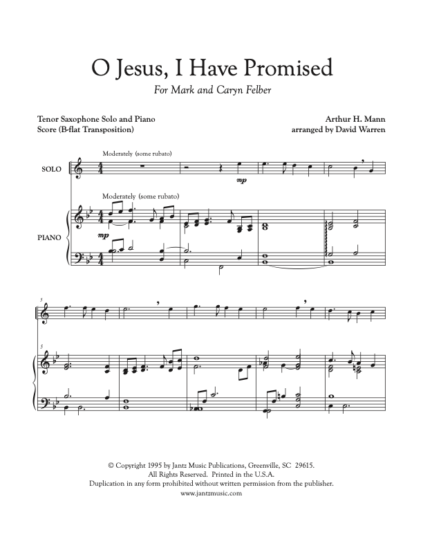 O Jesus, I Have Promised - Tenor Saxophone Solo