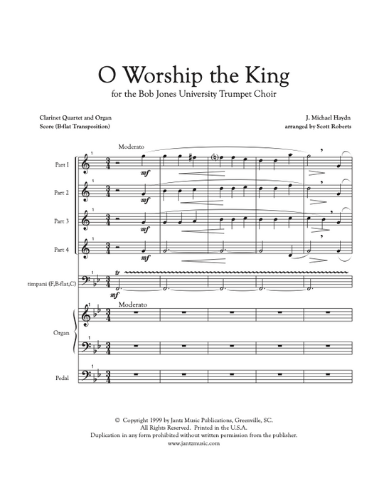 O Worship the King - Clarinet Quartet w/ organ