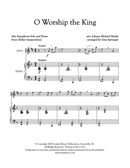 O Worship the King - Alto Saxophone Solo