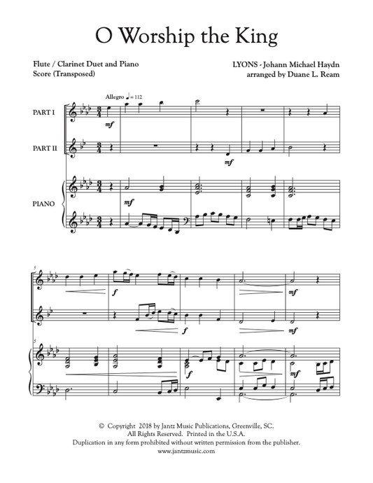 O Worship the King - Flute/Clarinet Duet