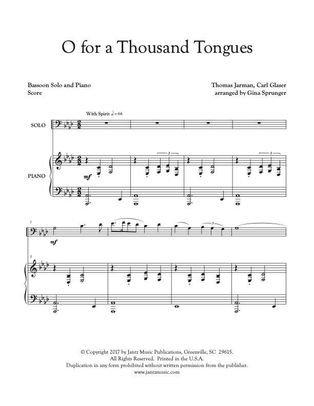 O for a Thousand Tongues to Sing - Bassoon Solo