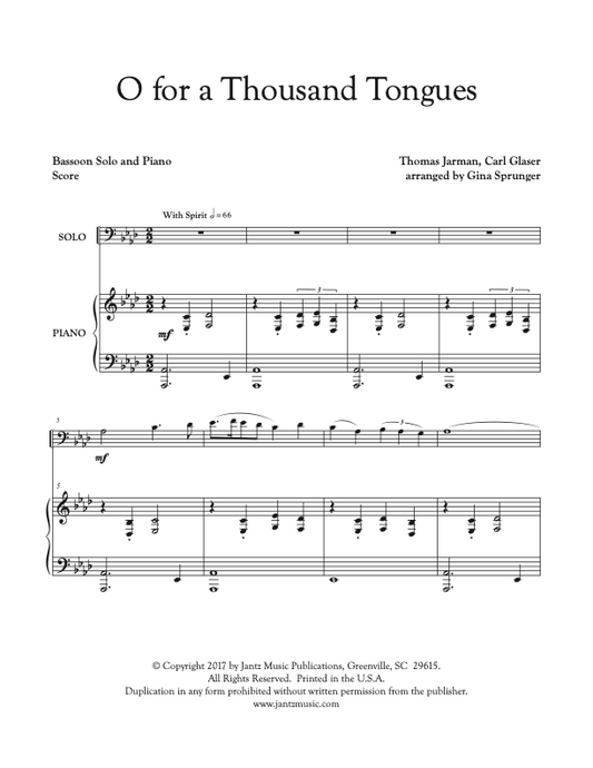 O for a Thousand Tongues to Sing - Bassoon Solo