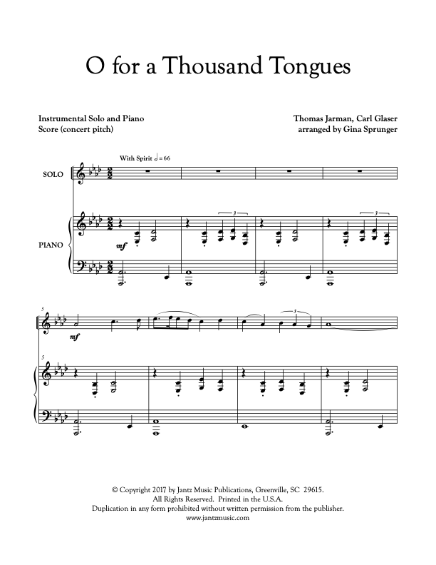 O for a Thousand Tongues to Sing - Combined Set of All Solo Instrument Options