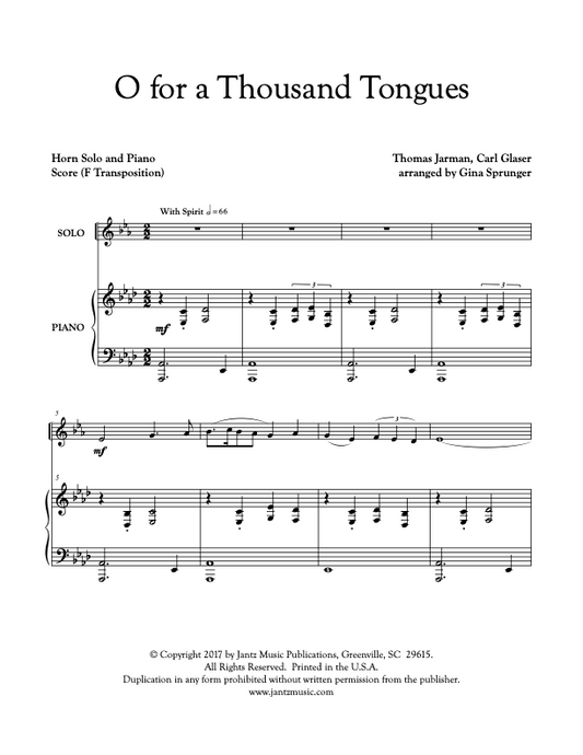 O for a Thousand Tongues to Sing - Horn Solo