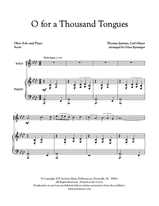O for a Thousand Tongues to Sing - Oboe Solo