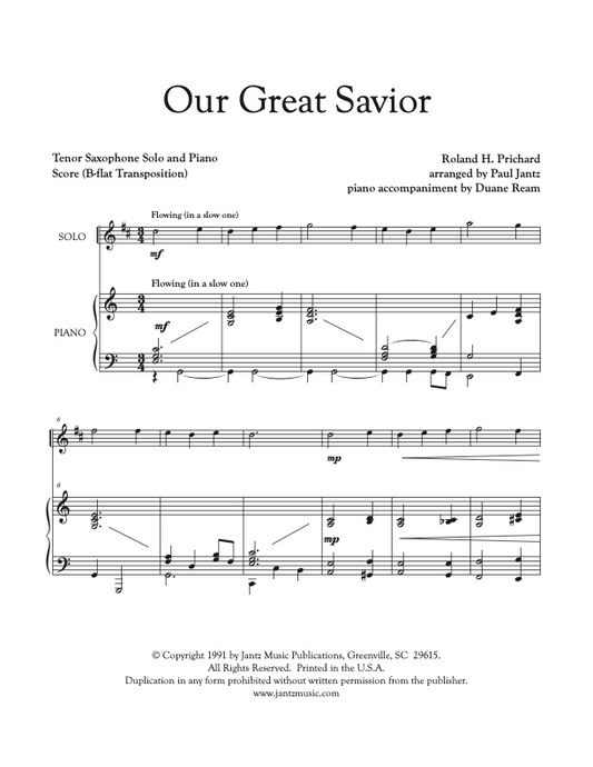 Our Great Savior - Tenor Saxophone Solo