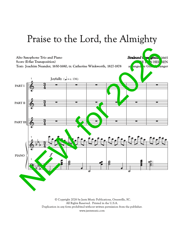 Praise to the Lord, the Almighty - Alto Saxophone Trio