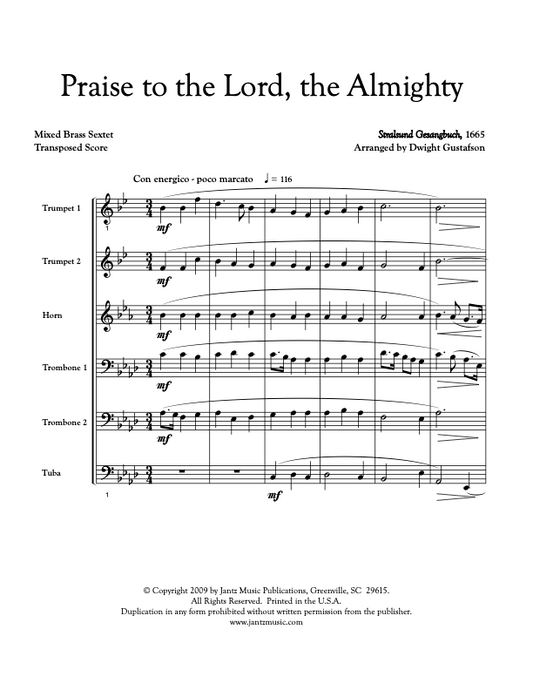 Praise to the Lord, the Almighty - Mixed Brass Sextet