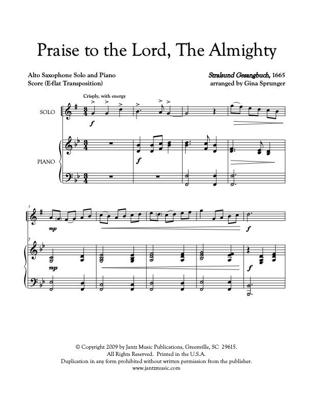 Praise to the Lord, The Almighty - Alto Saxophone Solo
