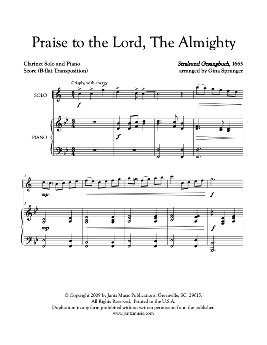Praise to the Lord, The Almighty - Clarinet Solo