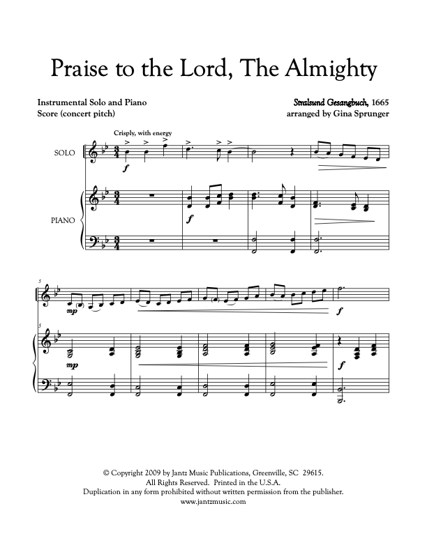 Praise to the Lord, The Almighty - Combined Set of All Solo Instrument ...