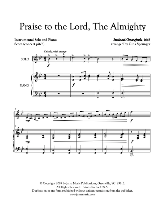 Praise to the Lord, The Almighty - Combined Set of All Solo Instrument Options