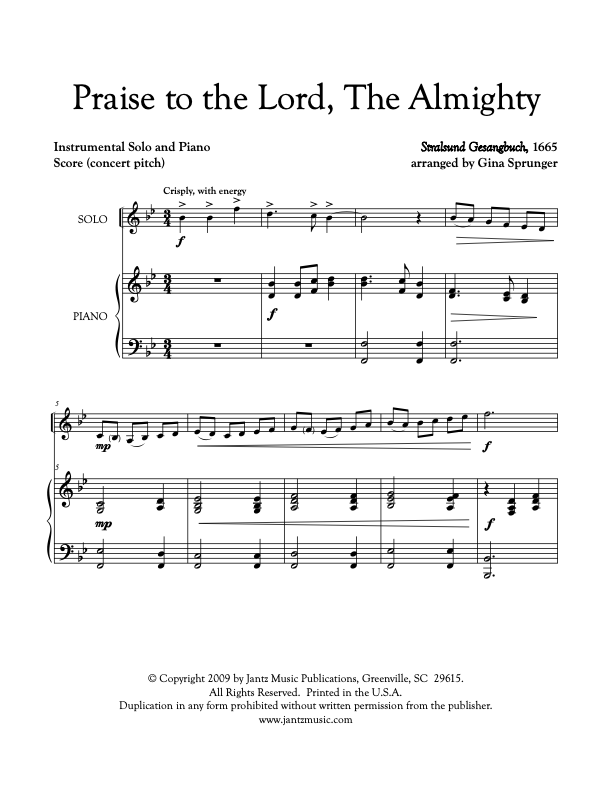 Praise to the Lord, The Almighty - Combined Set of All Solo Instrument Options