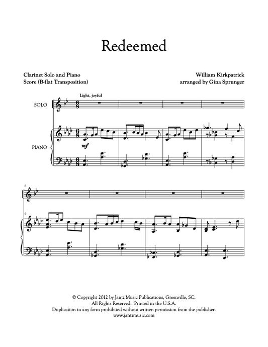 Redeemed - Clarinet Solo