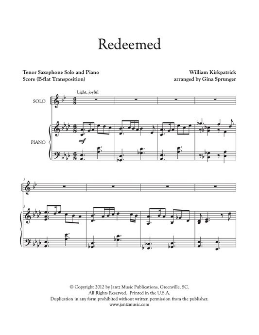 Redeemed - Tenor Saxophone Solo