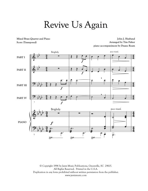 Revive Us Again - Mixed Brass Quartet w/ piano