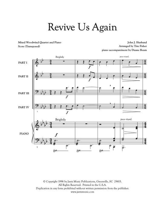 Revive Us Again - Mixed Woodwind Quartet w/ piano