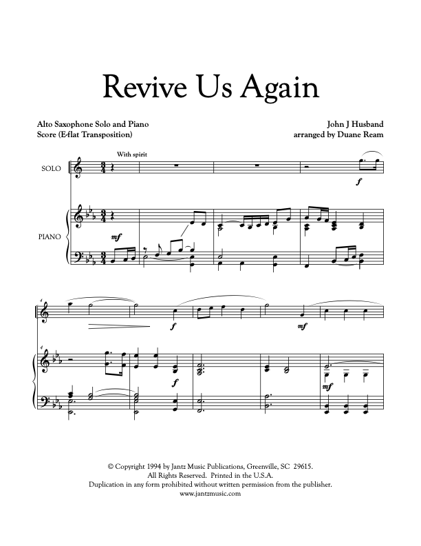 Revive Us Again - Alto Saxophone Solo