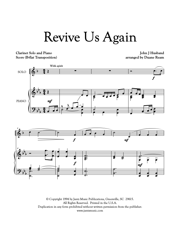 Revive Us Again - Clarinet Solo