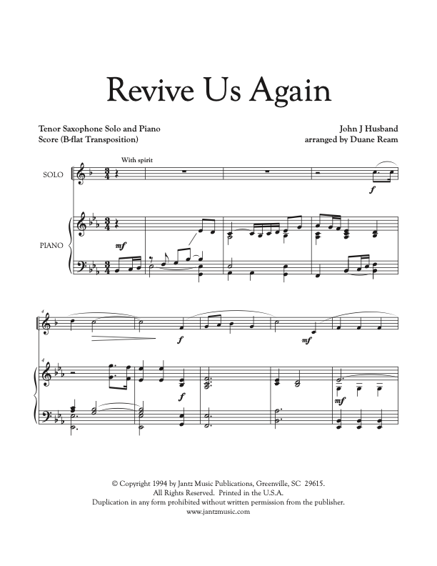 Revive Us Again - Tenor Saxophone Solo