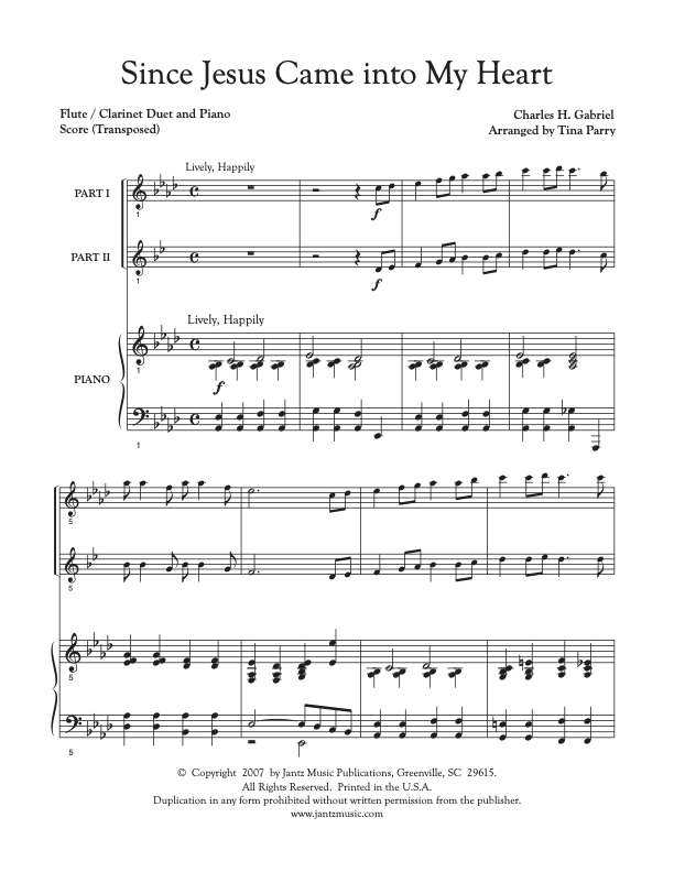 Since Jesus Came into My Heart - Flute/Clarinet Duet