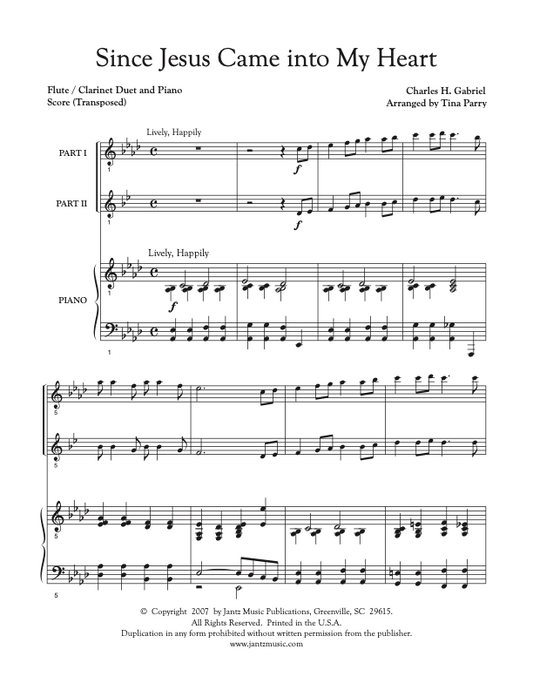 Since Jesus Came into My Heart - Flute/Clarinet Duet