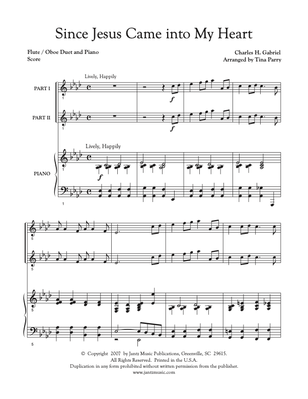 Since Jesus Came into My Heart - Flute/Oboe Duet