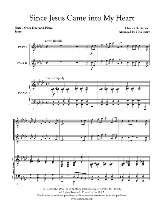 Since Jesus Came into My Heart - Flute/Oboe Duet