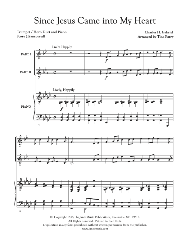 Since Jesus Came into My Heart - Trumpet/Horn Duet