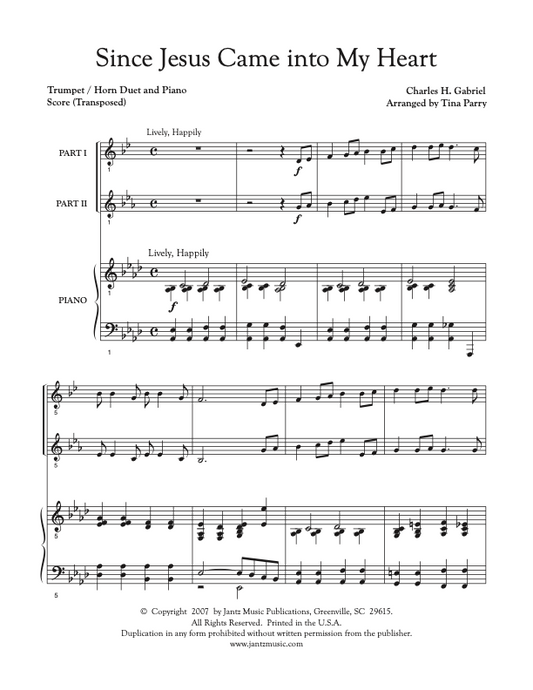 Since Jesus Came into My Heart - Trumpet/Horn Duet
