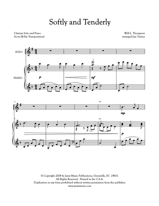 Softly and Tenderly - Clarinet Solo