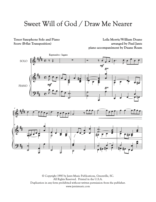 Sweet Will of God/Draw Me Nearer - Tenor Saxophone Solo
