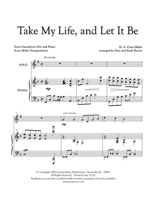 Take My Life, and Let It Be - Tenor Saxophone Solo