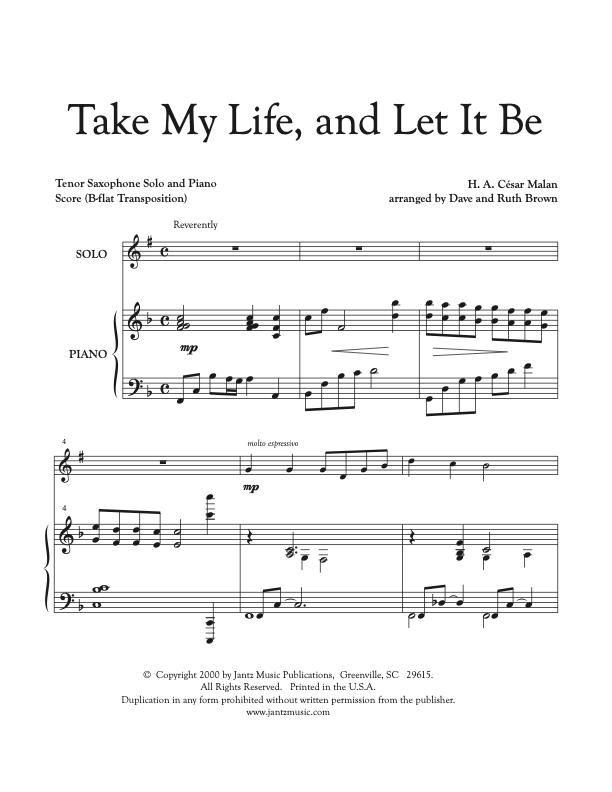 Take My Life, and Let It Be - Tenor Saxophone Solo