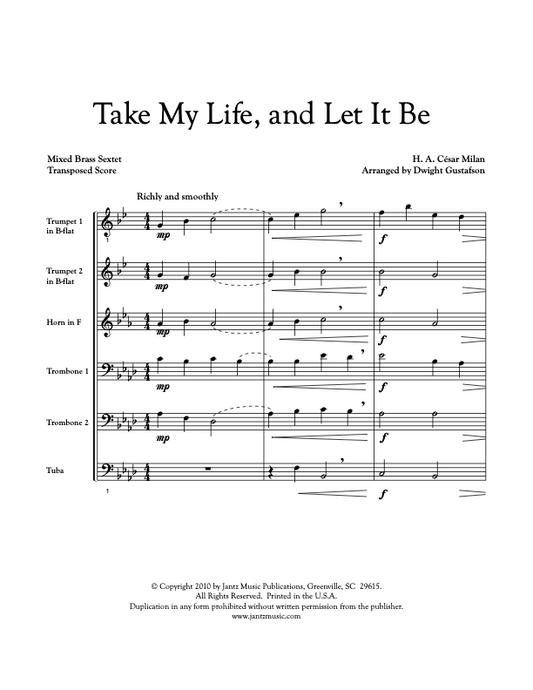 Take My Life, and Let It Be - Mixed Brass Sextet