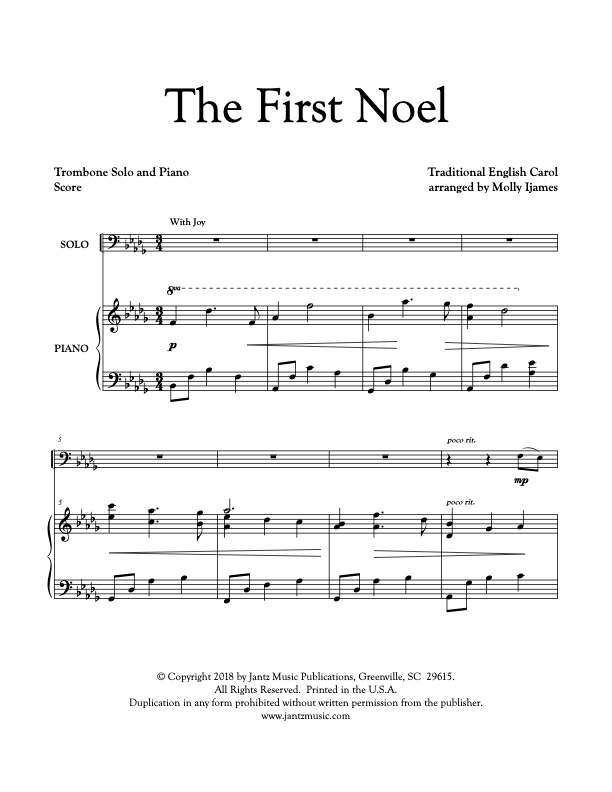 The First Noel - Trombone Solo – Jantz Music Publications