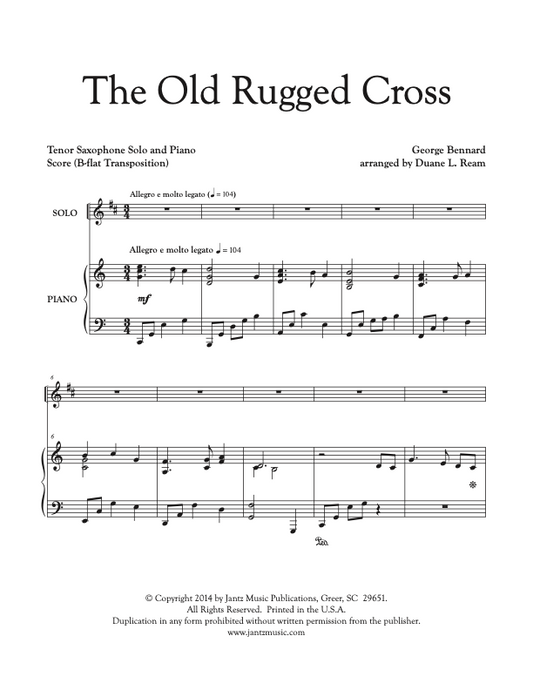 The Old Rugged Cross - Tenor Saxophone Solo