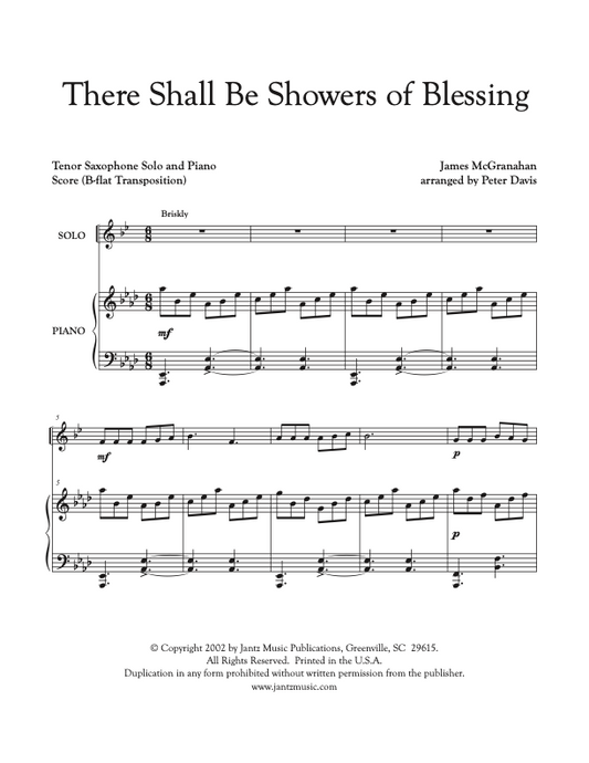 There Shall Be Showers of Blessings - Tenor Saxophone Solo