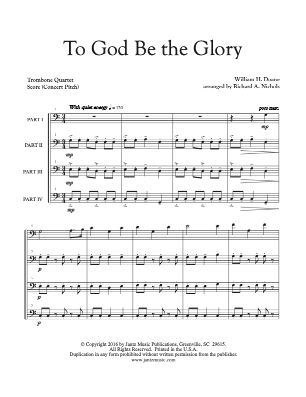 To God Be the Glory - Trombone Quartet