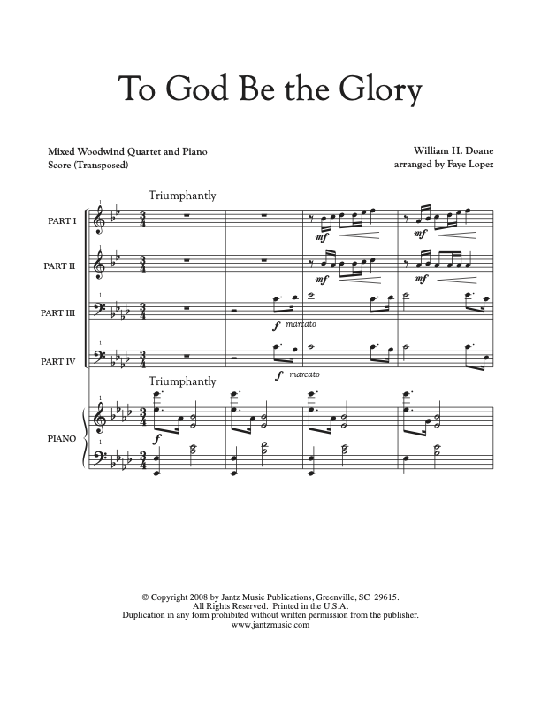 To God Be the Glory - Mixed Woodwind Quartet w/ piano