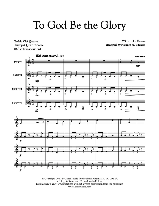 To God Be the Glory - Trumpet Quartet, unaccompanied