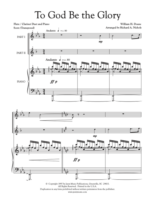 To God Be the Glory - Flute/Clarinet Duet