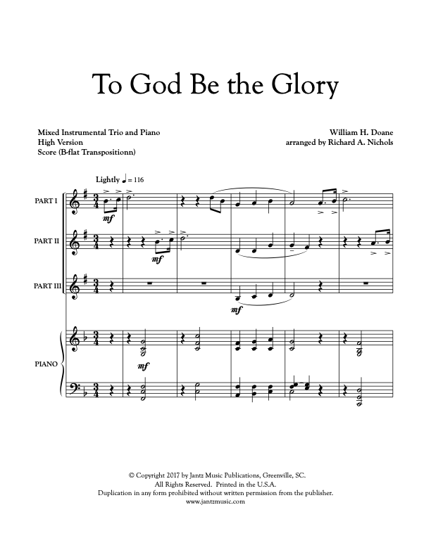 To God Be the Glory - Clarinet Trio – Jantz Music Publications