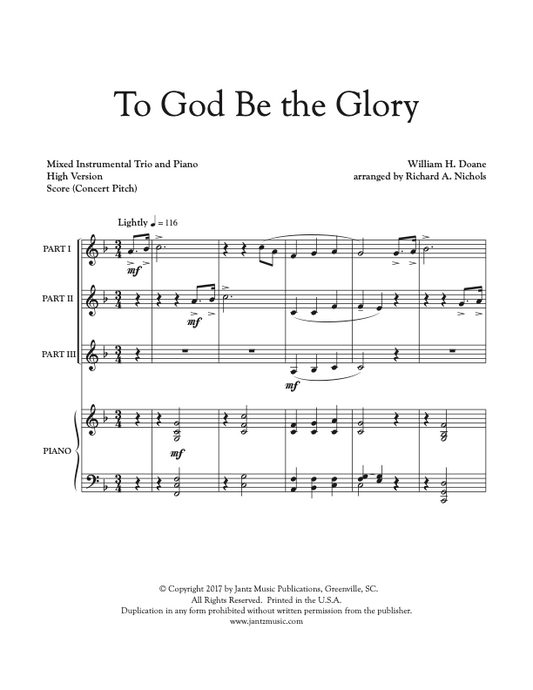 To God Be the Glory - Combined Set of Flute/Clarinet/Alto Saxophone Trios